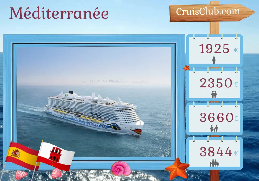 Croisière en Méditerranée au départ de Palma à bord du navire AIDAcosma avec des escales en Espagne et à Gibraltar pendant 8 jours
