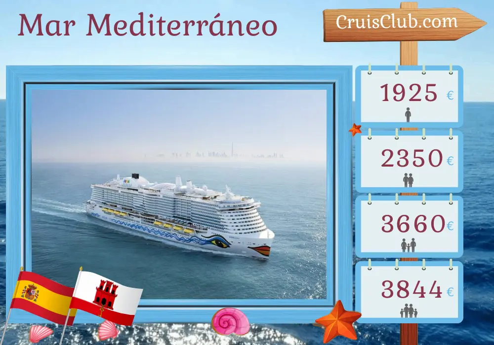 Crucero por el Mediterráneo desde Palma a bordo del barco AIDAcosma con visitas a España y Gibraltar durante 8 días