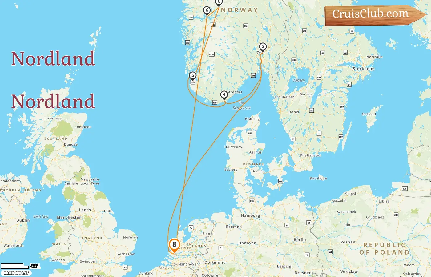 Cruzeiro no Norte a partir de Roterdão a bordo do navio Roterdão com visitas à Noruega por 8 dias