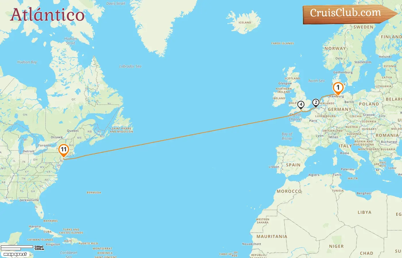 Crucero en el Transatlántico de Hamburgo a Nueva York a bordo del barco Queen Mary 2 con visitas a Alemania, Bélgica y EE. UU. por 11 días