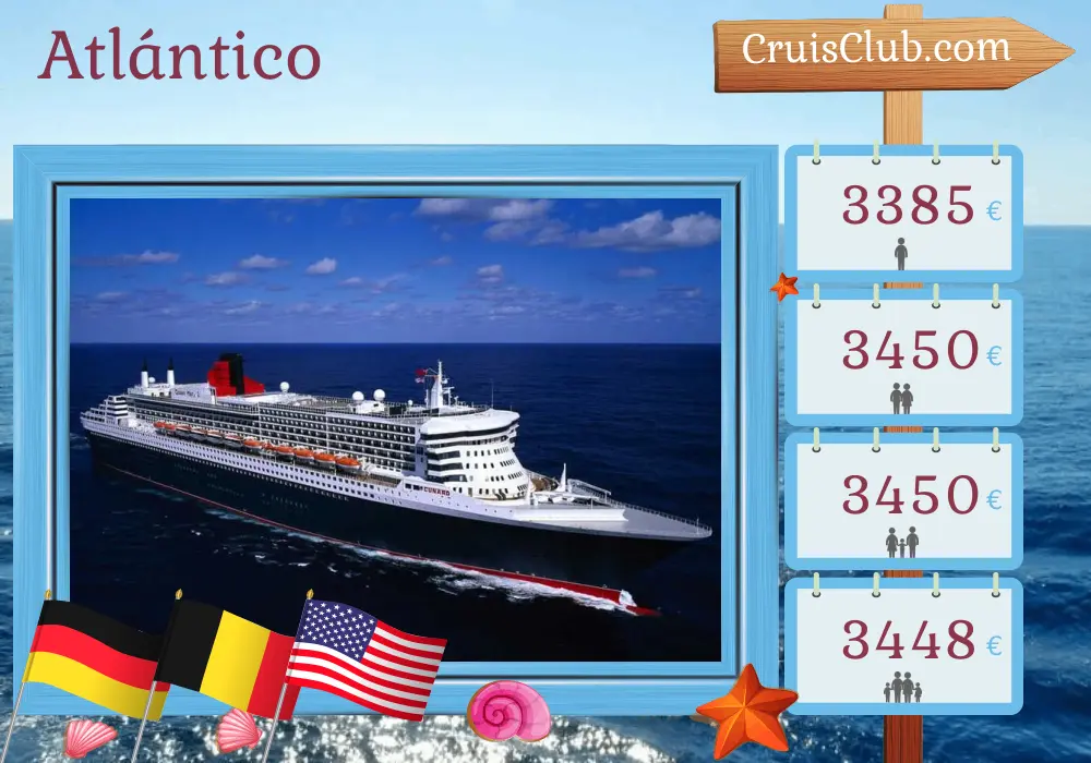 Crucero en el Transatlántico de Hamburgo a Nueva York a bordo del barco Queen Mary 2 con visitas a Alemania, Bélgica y EE. UU. por 11 días