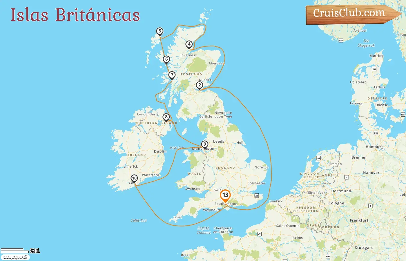 Crucero por las islas británicas desde Southampton a bordo del barco Reina Ana con visitas a Irlanda durante 13 días