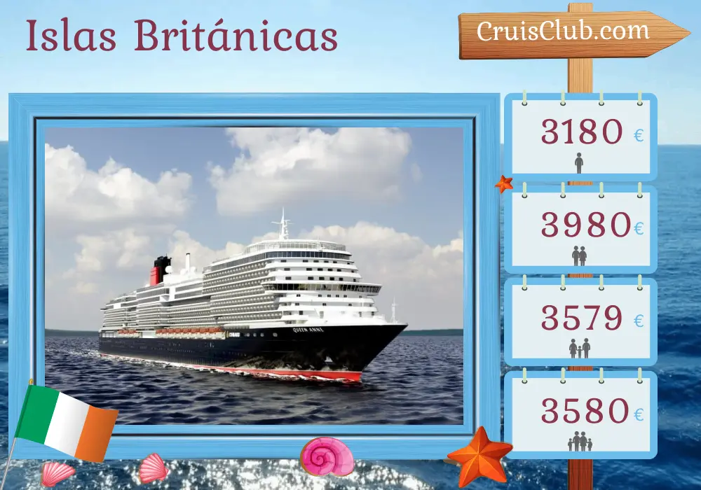 Crucero por las islas británicas desde Southampton a bordo del barco Reina Ana con visitas a Irlanda durante 13 días