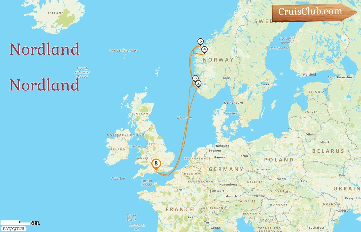 Cruzeiro no Norte a partir de Southampton a bordo do navio Queen Anne com visitas à Noruega por 8 dias