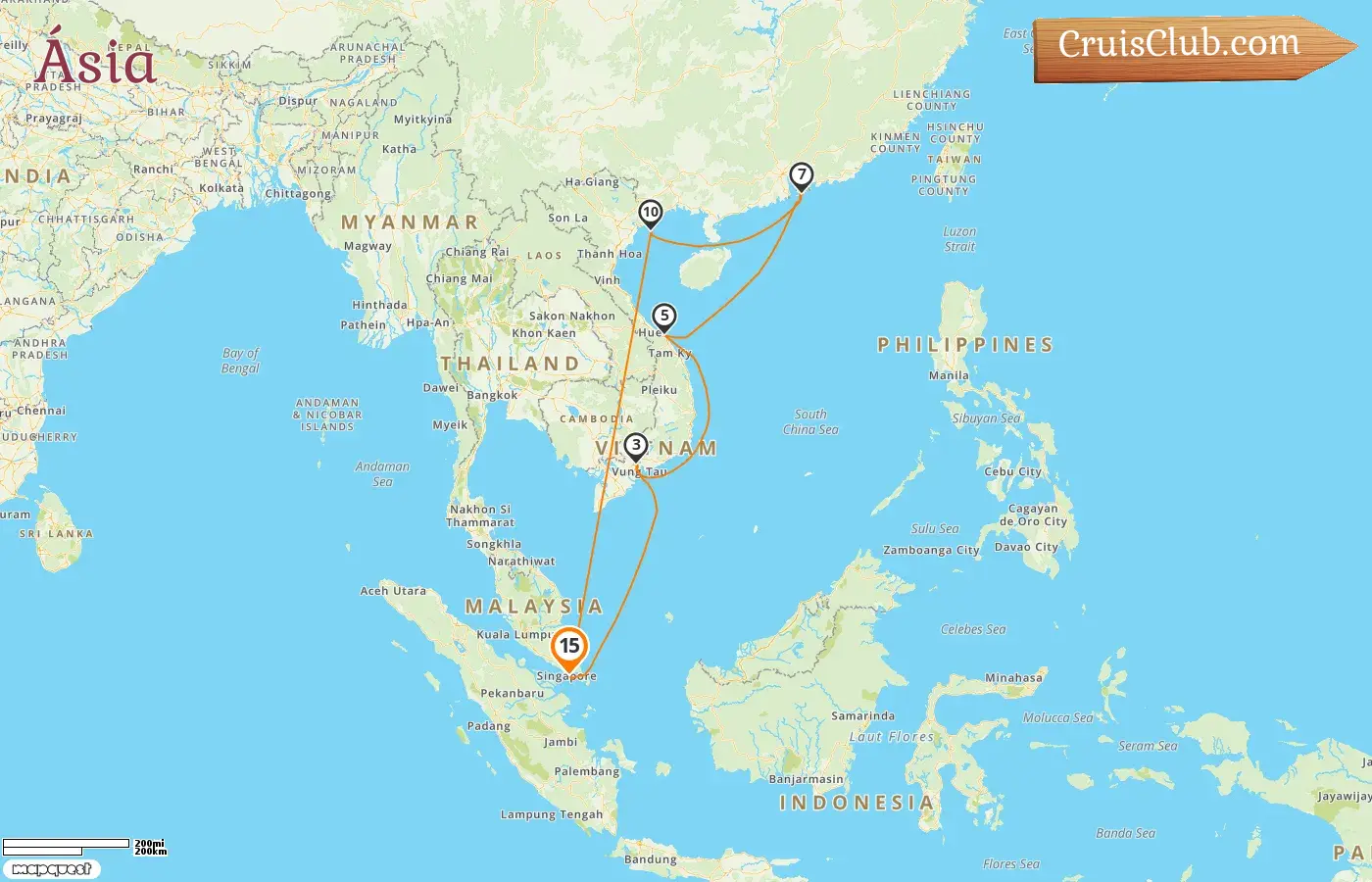Cruzeiro na Ásia a partir de Singapura a bordo do navio Mein Schiff 6 com visitas a Singapura, Vietnã e Hong Kong por 15 dias
