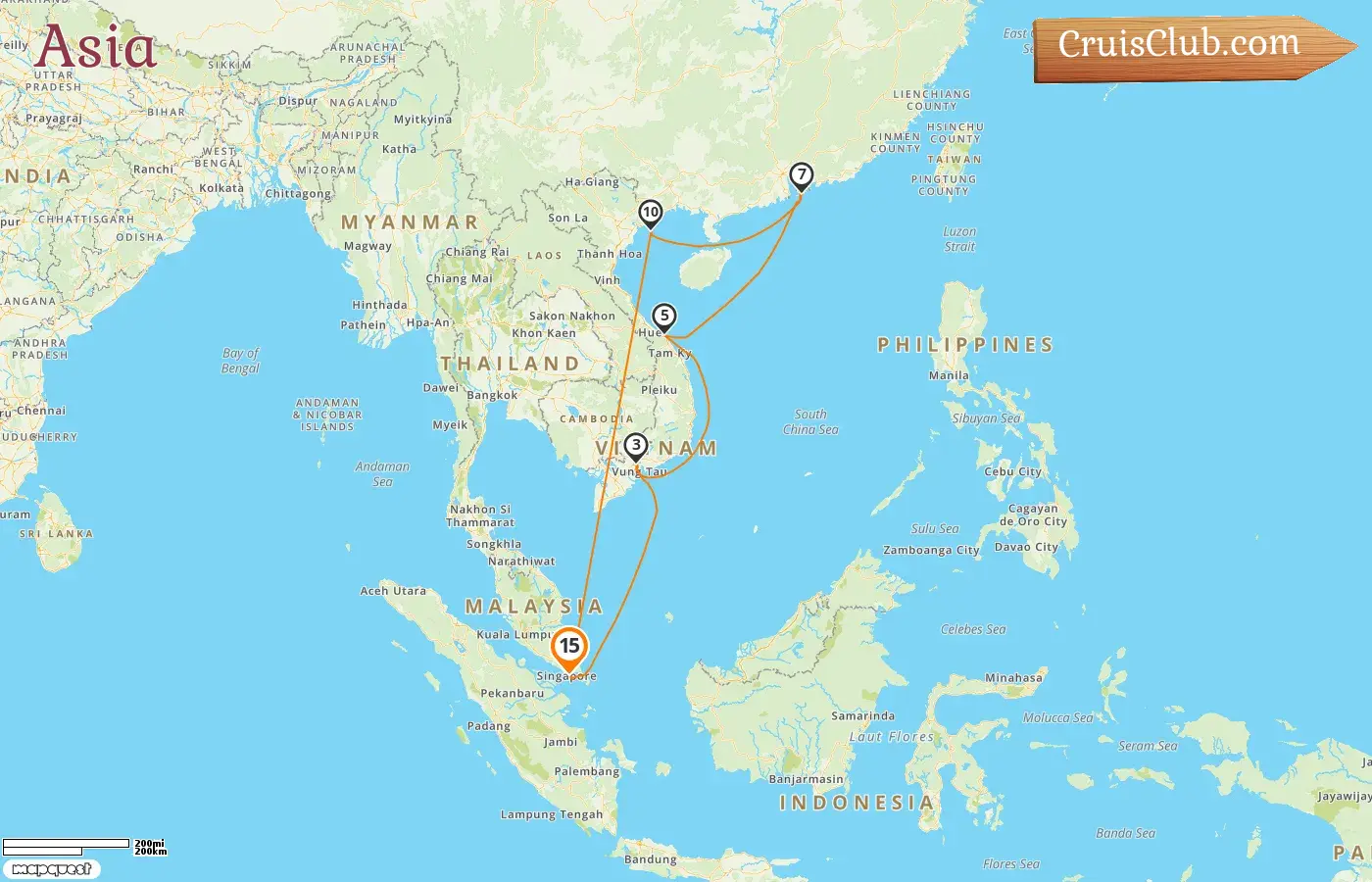 Cruise in the Asia from Singapore aboard Mein Schiff 6 ship with visits to Singapore, Viet Nam, and Hong Kong for 15 days