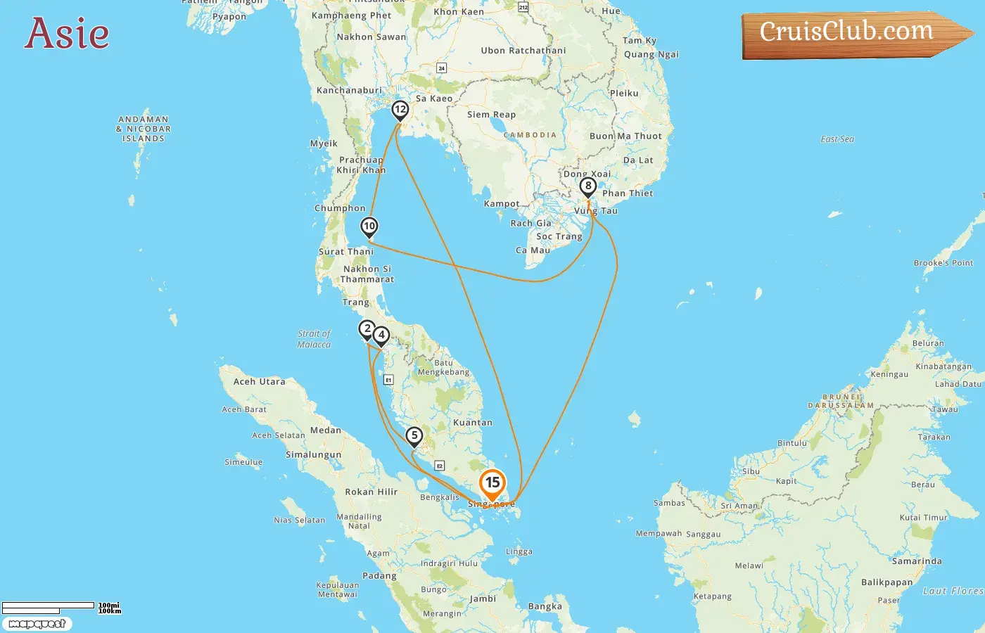 Croisière en Asie depuis Singapour à bord du bateau Mein Schiff 6 avec des visites à Singapour, en Malaisie, au Viêt Nam et en Thaïlande pendant 15 jours