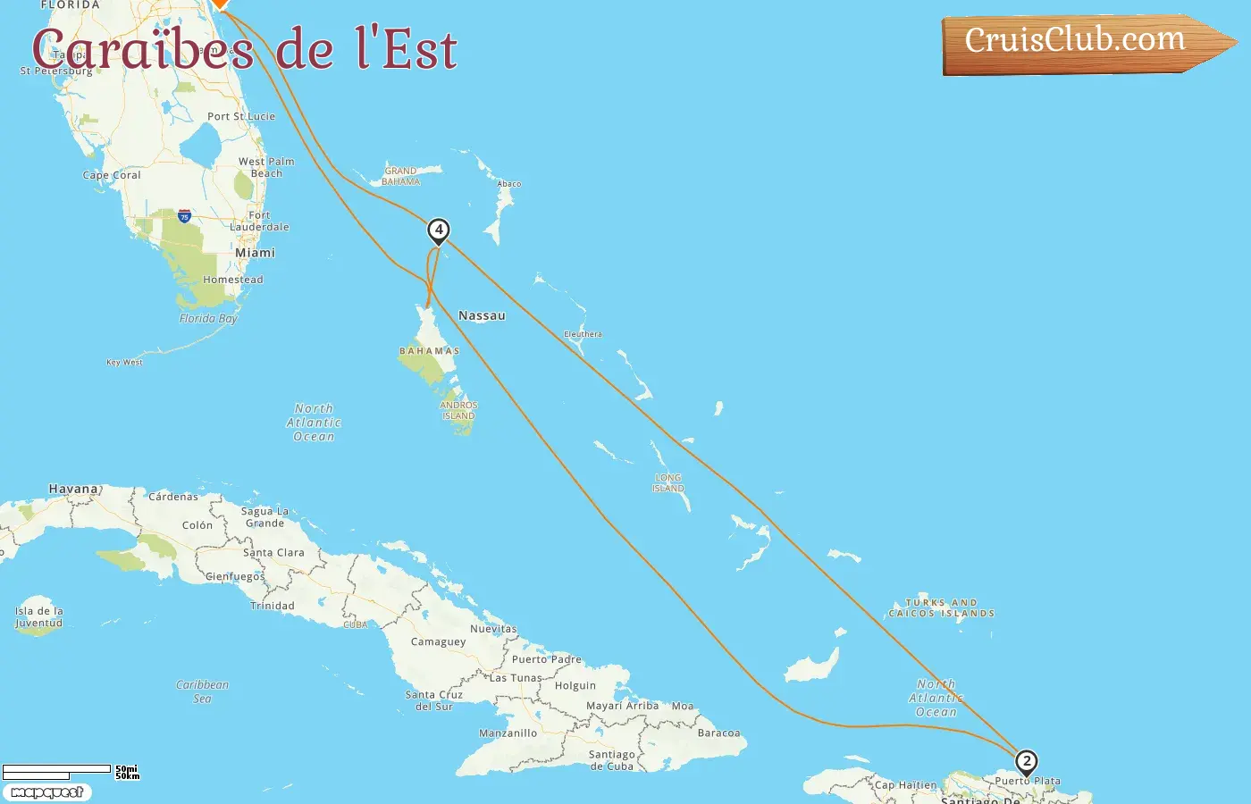 Croisière dans les Caraïbes de l`Est au départ de Port Canaveral / Orlando à bord du navire Explorer of the Seas avec des escales aux États-Unis, en République dominicaine et aux Bahamas pendant 6 jours
