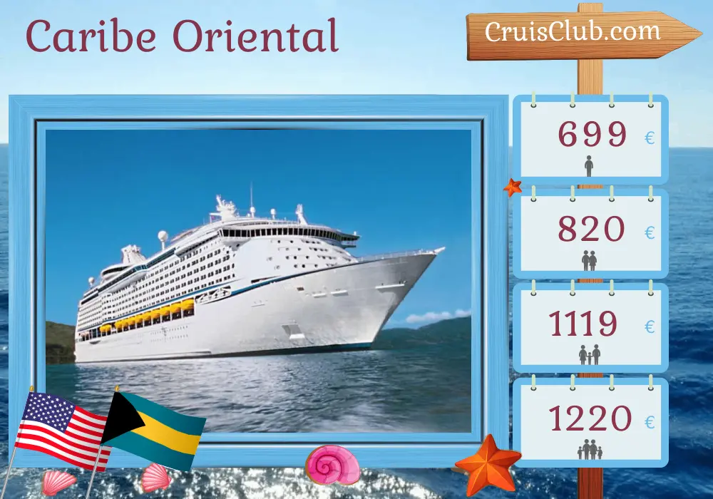 Crucero por el Caribe Oriental desde Port Canaveral / Orlando a bordo del barco Explorer of the Seas con escalas en EE. UU., República Dominicana y Bahamas durante 6 días