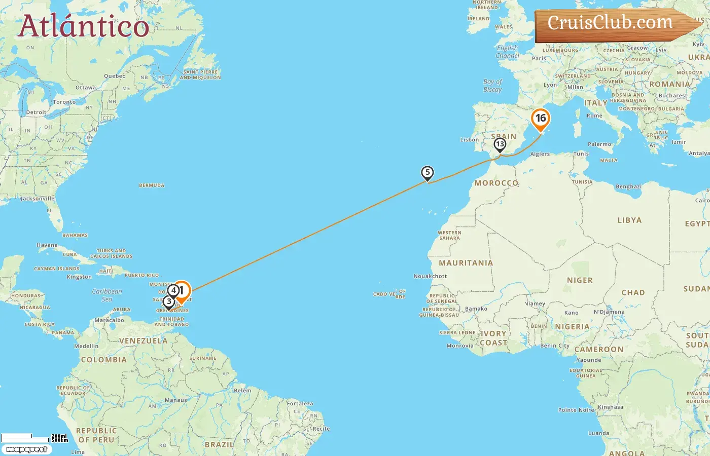Crucero en el transatlántico de Bridgetown a Palma a bordo del barco Mein Schiff 1 con visitas a Barbados, Granada y España por 16 días