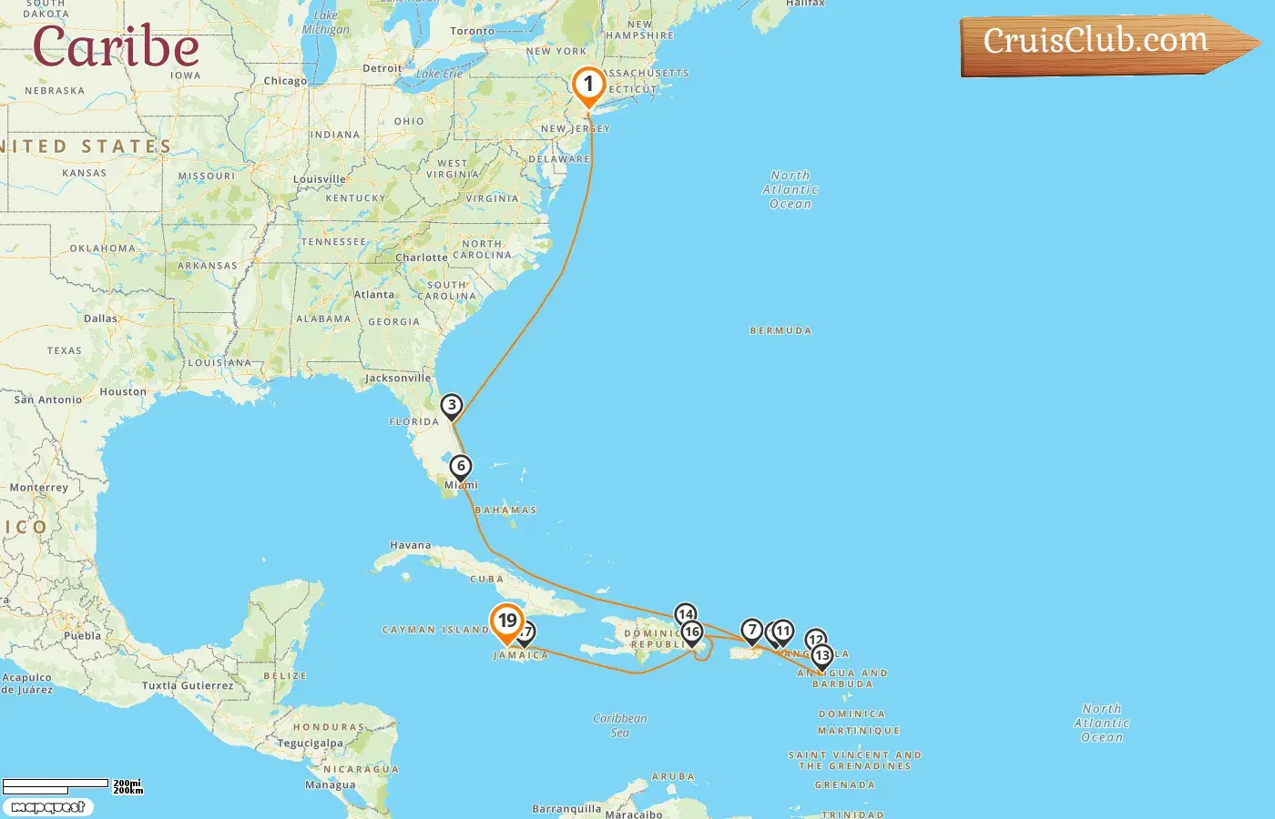 Crucero por el Caribe desde Nueva York a Montego Bay a bordo del barco Mein Schiff 1 con visitas a EE. UU., Puerto Rico y Jamaica durante 19 días
