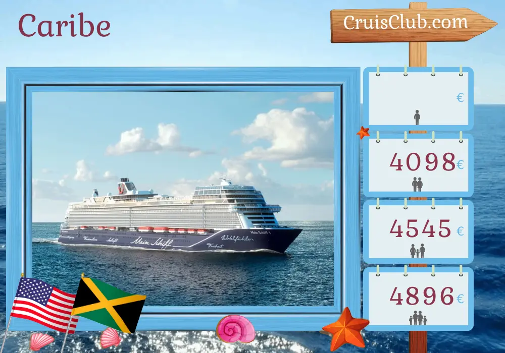 Cruzeiro no Caribe de Nova York a Montego Bay a bordo do navio Mein Schiff 1 com visitas aos EUA, Porto Rico e Jamaica por 19 dias