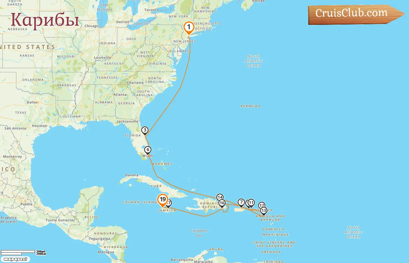 Круиз в Карибское море из Нью-Йорка в Монтего-Бей на борту судна Mein Schiff 1 с посещением США, Пуэрто-Рико и Ямайки на 19 дней
