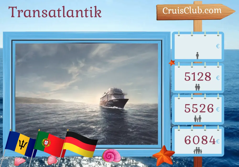 Kreuzfahrt über den Atlantik von La Romana nach Hamburg an Bord des Schiffes Mein Schiff 2 mit Stopps in St. Vincent und den Grenadinen, Barbados, Portugal und Deutschland für 21 Tage