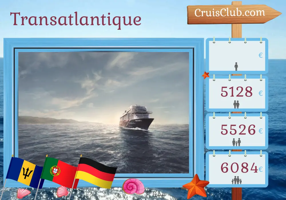 Croisière en Atlantique de La Romana à Hambourg à bord du navire Mein Schiff 2 avec escales à Saint-Vincent et les Grenadines, la Barbade, le Portugal et l`Allemagne pendant 21 jours