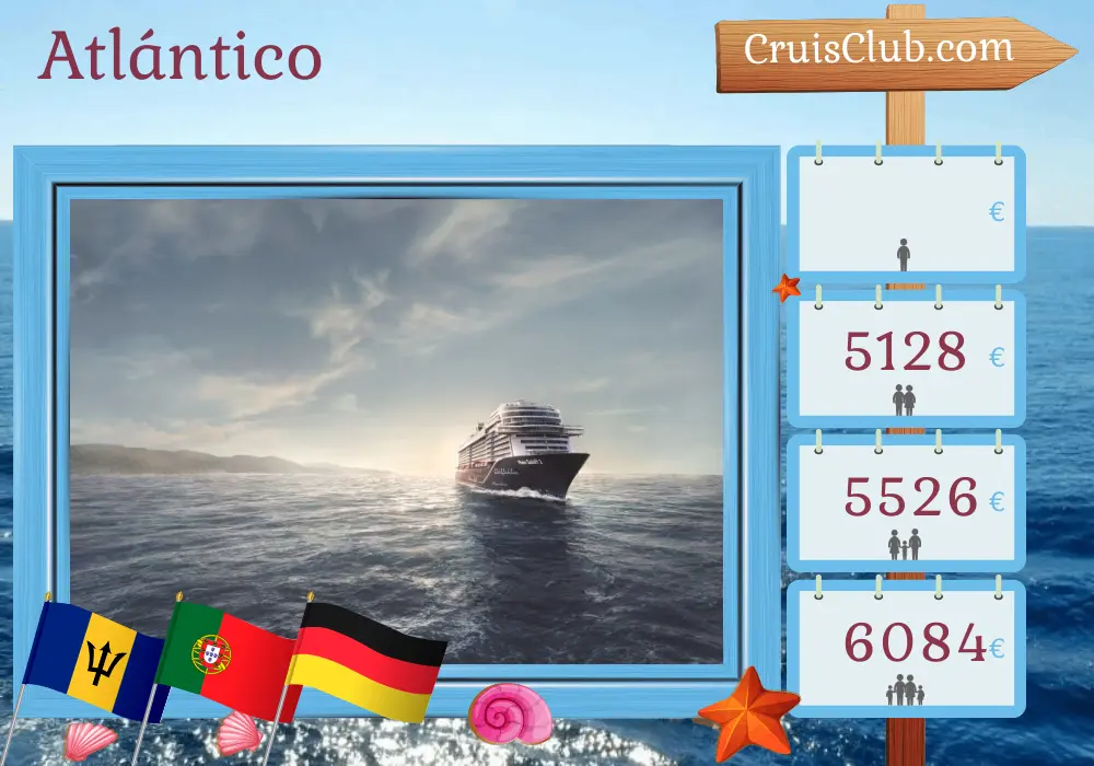 Crucero en el Transatlántico de La Romana a Hamburgo a bordo del barco Mein Schiff 2 con visitas a San Vicente y las Granadinas, Barbados, Portugal y Alemania por 21 días
