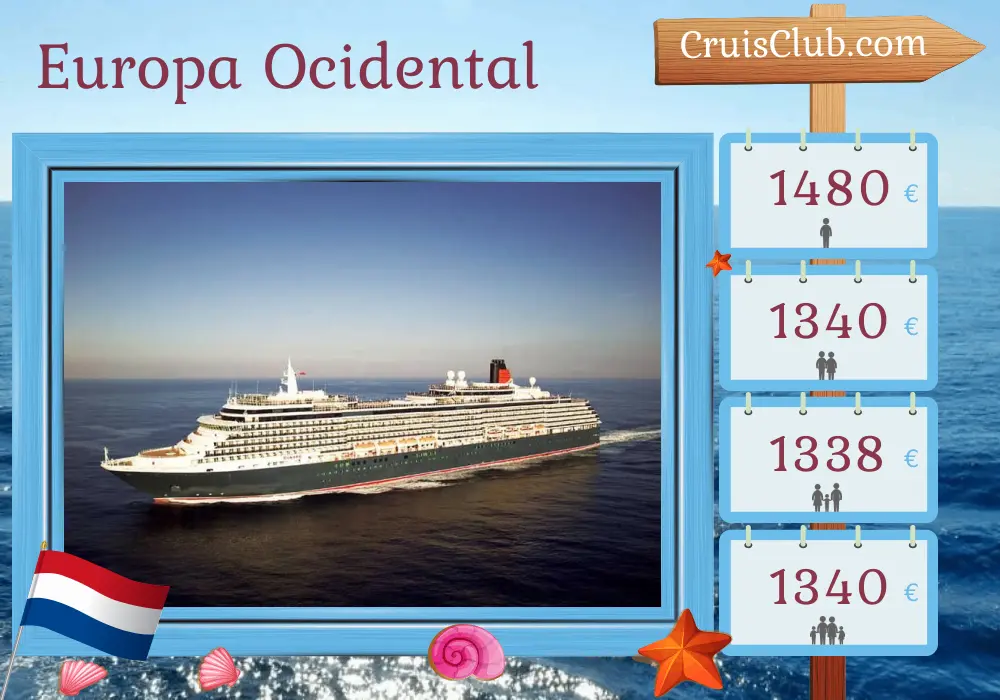 Cruzeiro no Oeste da Europa a partir de Southampton a bordo do navio Queen Victoria com visitas aos Países Baixos por 5 dias