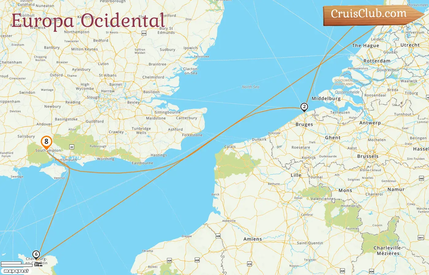 Cruzeiro no Oeste da Europa a partir de Southampton a bordo do navio Queen Victoria com visitas à Bélgica, Holanda e França por 8 dias