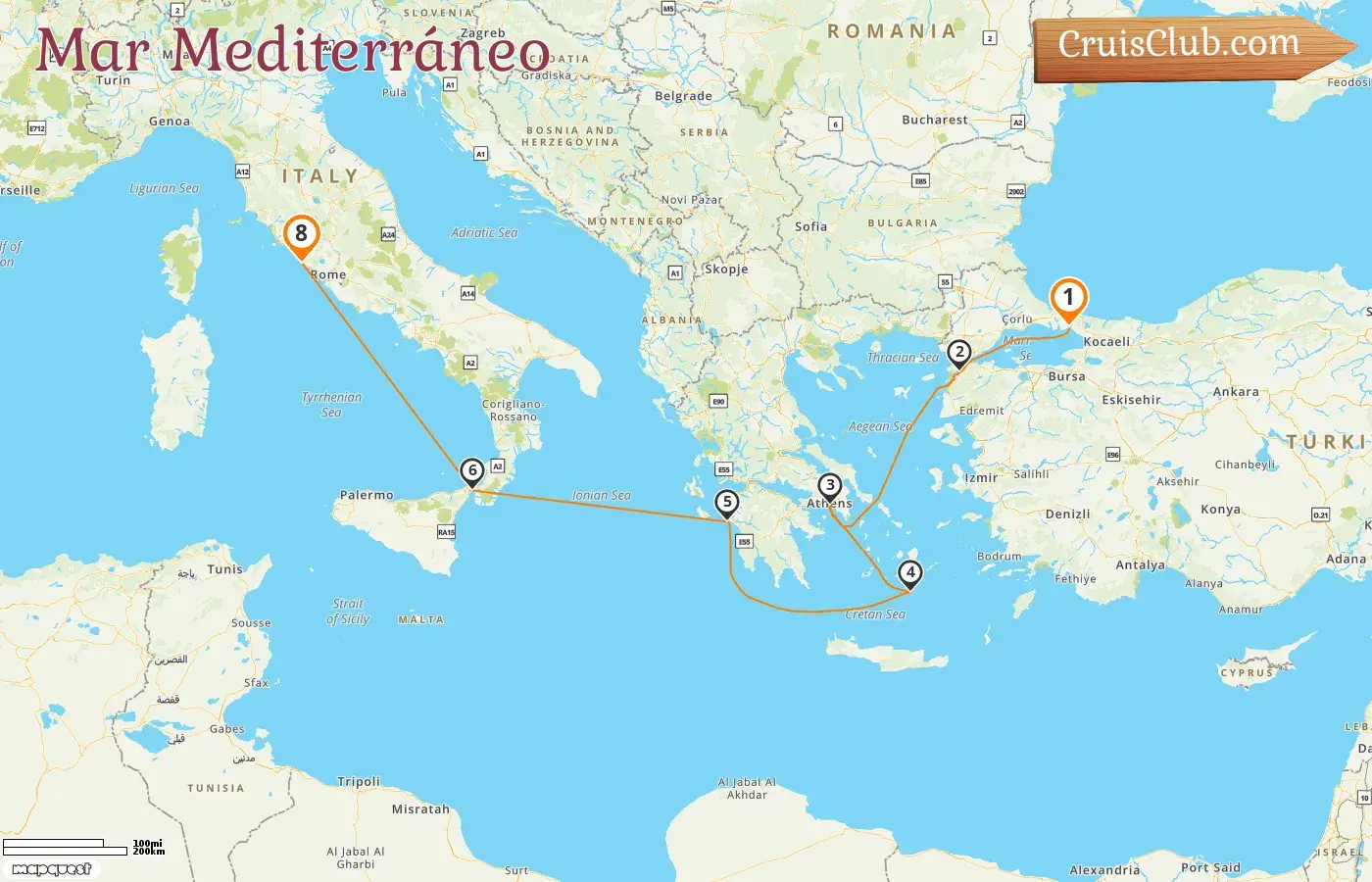 Crucero por el Mediterráneo de Estambul a Civitavecchia a bordo del barco Queen Victoria con visitas a Turquía, Grecia e Italia durante 8 días
