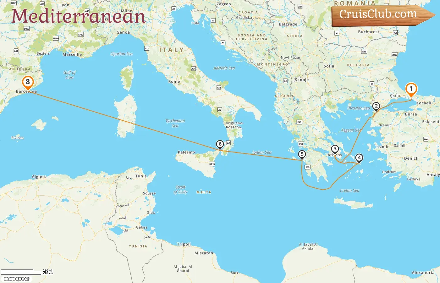 Cruise in the Mediterranean from Istanbul to Barcelona aboard Queen Victoria ship with visits to Turkey, Greece, Italy, and Spain for 8 days
