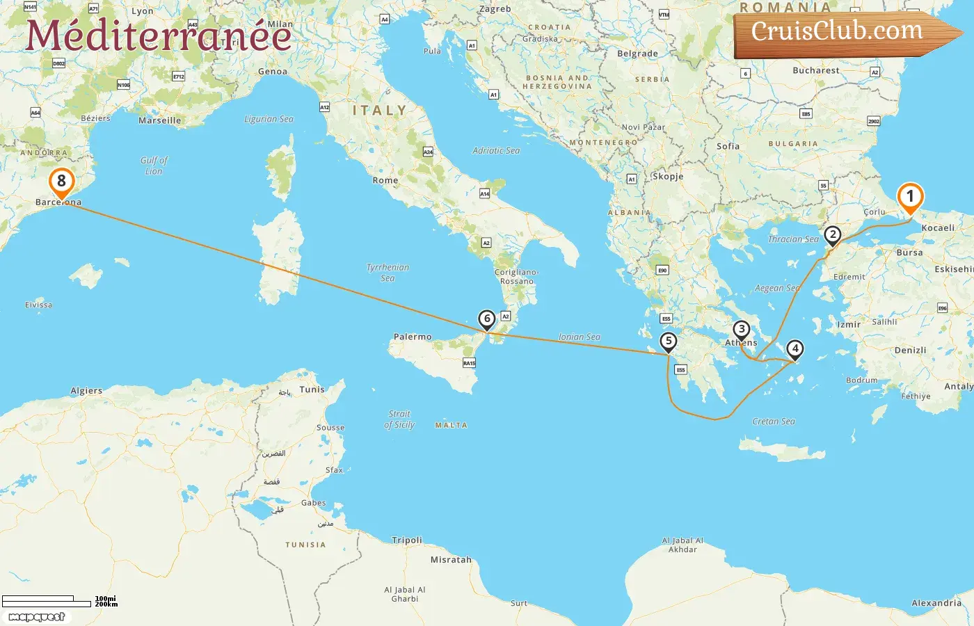 Croisière en Méditerranée d`Istanbul à Barcelone à bord du navire Queen Victoria avec des visites en Turquie, en Grèce, en Italie et en Espagne pendant 8 jours