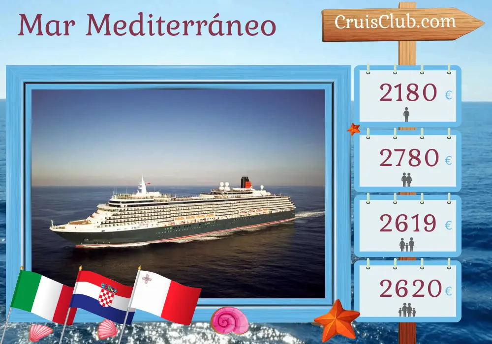 Crucero por el Mediterráneo de Trieste a Civitavecchia a bordo del barco Queen Victoria con visitas a Italia, Croacia y Malta por 8 días