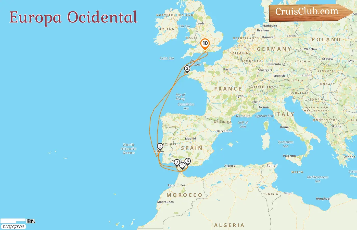 Cruzeiro no Oeste da Europa a partir de Southampton a bordo do navio MSC Virtuosa com visitas à França, Gibraltar e Espanha por 10 dias