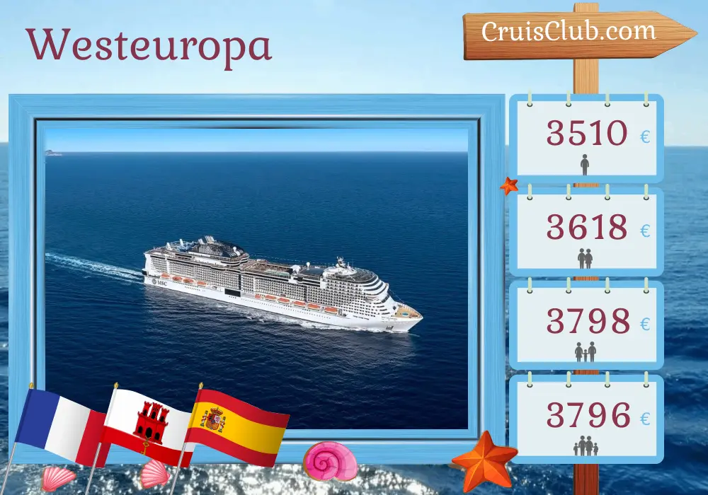 Kreuzfahrt in Westeuropa ab Southampton an Bord des Schiffes MSC Virtuosa mit Stopps in Frankreich, Gibraltar und Spanien für 10 Tage