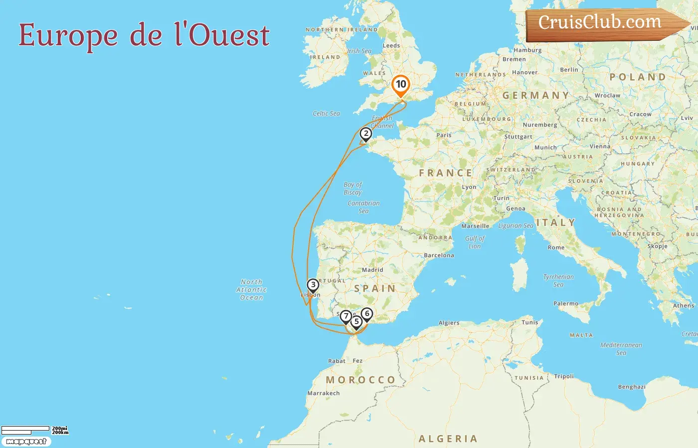 Croisière en Europe de l`Ouest au départ de Southampton à bord du navire MSC Virtuosa avec des arrêts en France, à Gibraltar et en Espagne pendant 10 jours