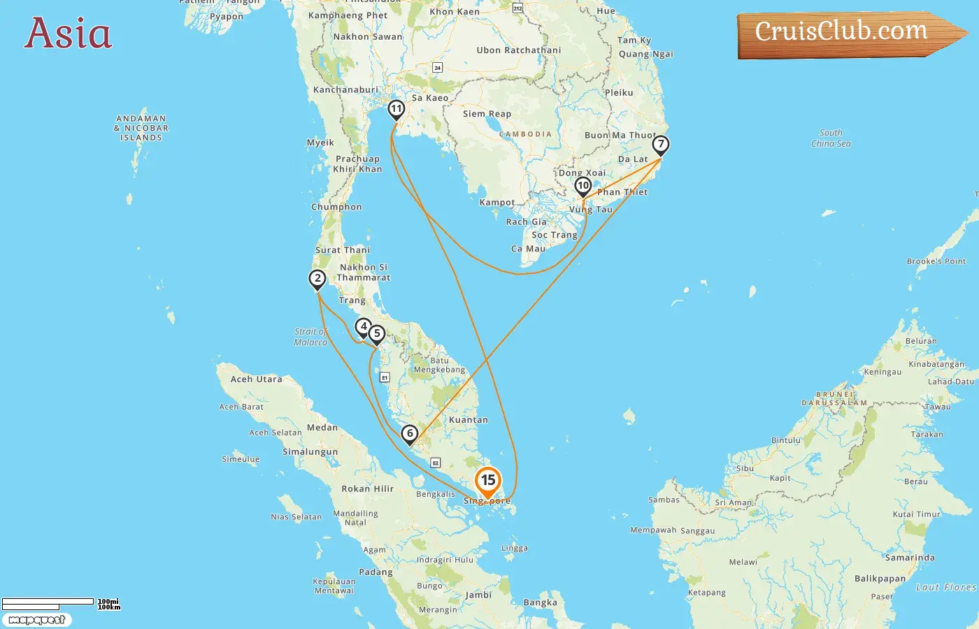 Cruise in the Asia from Singapore aboard Diamond Princess ship with visits to Singapore, Thailand, Malaysia, and Viet Nam for 15 days
