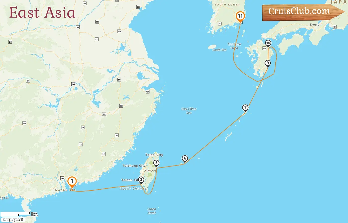 Cruise in the East Asia from Hong Kong to Busan aboard Seabourn Sojourn ship with visits to Hong Kong, Taiwan, Japan, and South Korea for 11 days