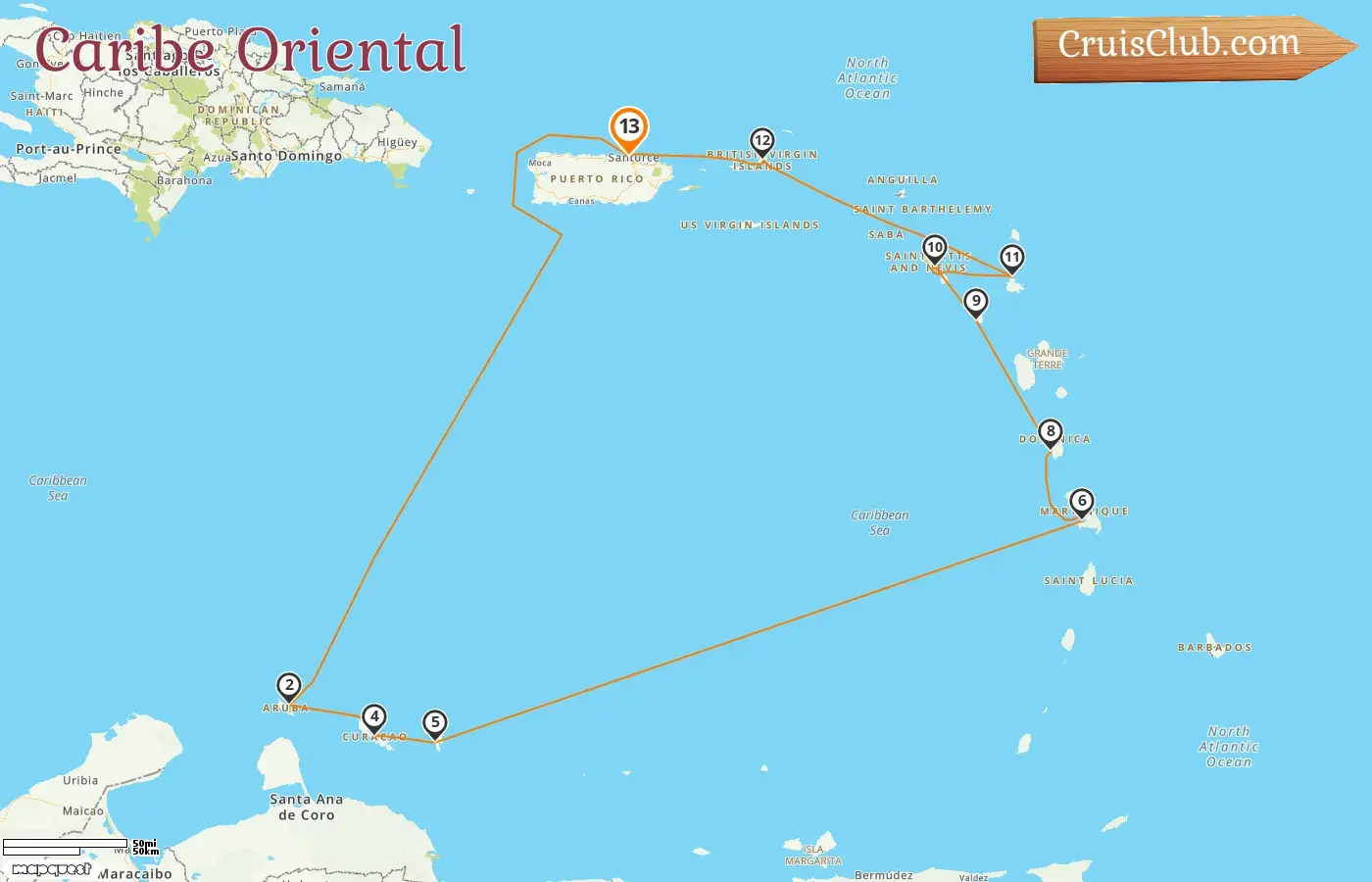 Cruzeiro no Caribe Oriental a partir de Saint John a bordo do navio Seabourn Ovation com visitas a Porto Rico, Aruba, Curaçao, Martinica, Montserrat e São Cristóvão e Névis por 13 dias
