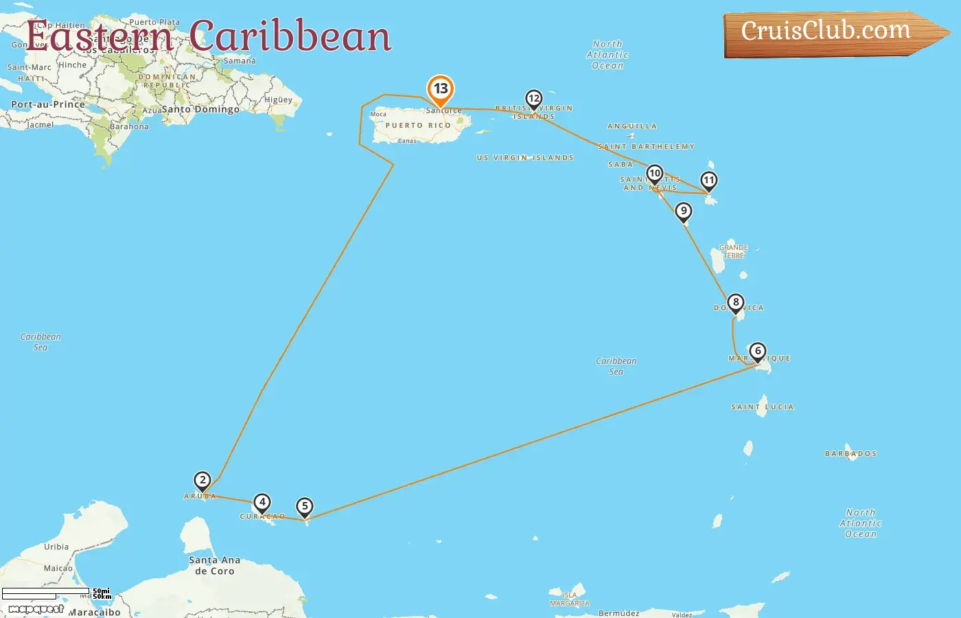Cruise in the Eastern Caribbean from Saint John aboard Seabourn Ovation ship with visits to Puerto Rico, Aruba, Curaçao, Martinique, Montserrat, and Saint Kitts and Nevis for 13 days