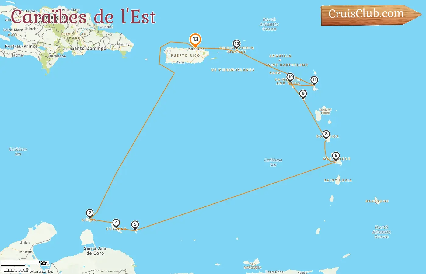 Croisière dans les Caraïbes orientales au départ de Saint John à bord du navire Seabourn Ovation avec escales à Puerto Rico, Aruba, Curaçao, Martinique, Montserrat, et Saint-Christophe-et-Niévès pendant 13 jours