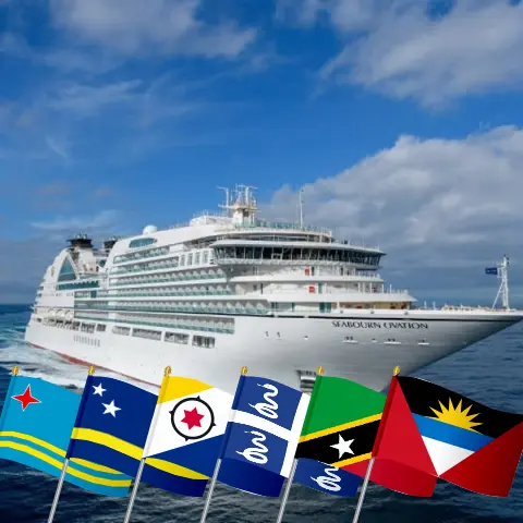 Cruise in the Eastern Caribbean from Saint John aboard Seabourn Ovation ship with visits to Puerto Rico, Aruba, Curaçao, Martinique, Montserrat, and Saint Kitts and Nevis for 13 days