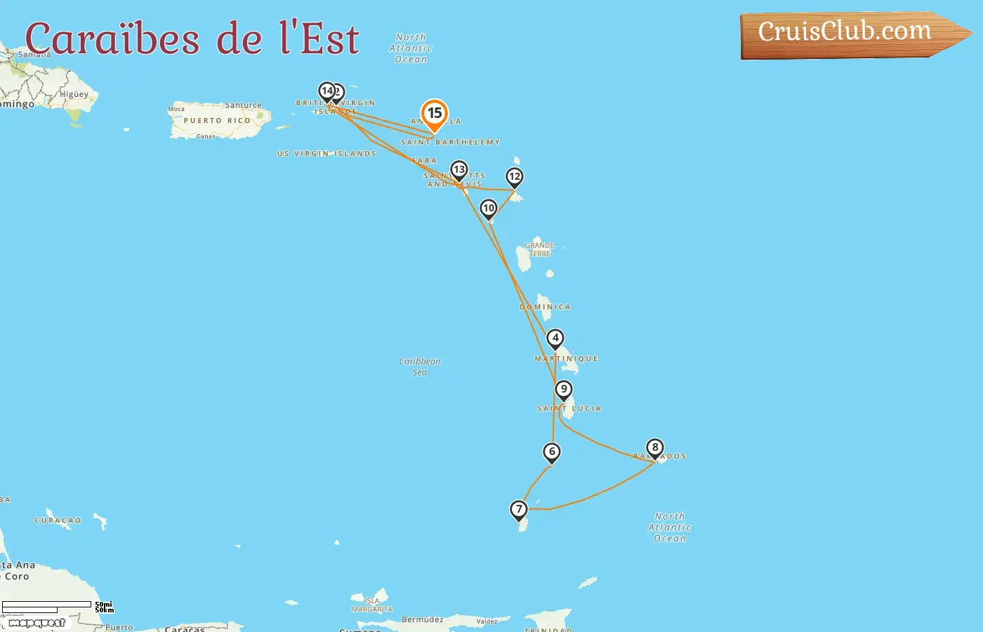 Croisière dans les Caraïbes orientales au départ de Saint-Martin à bord du navire Seabourn Ovation avec des visites aux îles Vierges britanniques, à Saint-Kitts-et-Nevis, à la Martinique, à Saint-Vincent-et-les-Grenadines, à la Grenade, à la Barbade, à Sainte-Lucie et à Montserrat pendant 15 jours