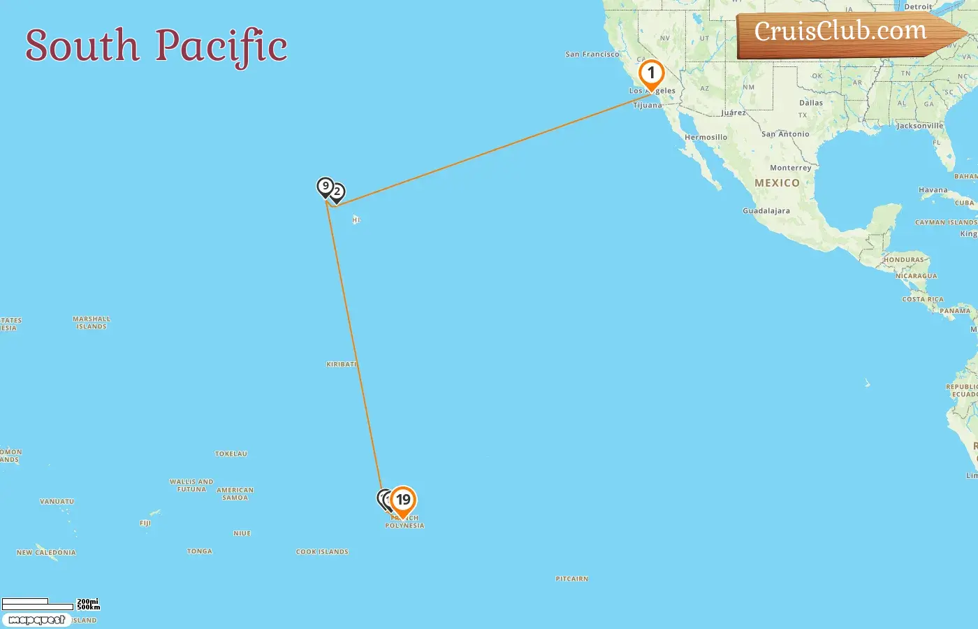 Kreuzfahrt im südpazifischen Raum von Long Beach nach Papeete an Bord des Schiffes Seabourn Sojourn mit Besuchen in den USA und Französisch-Polynesien für 19 Tage