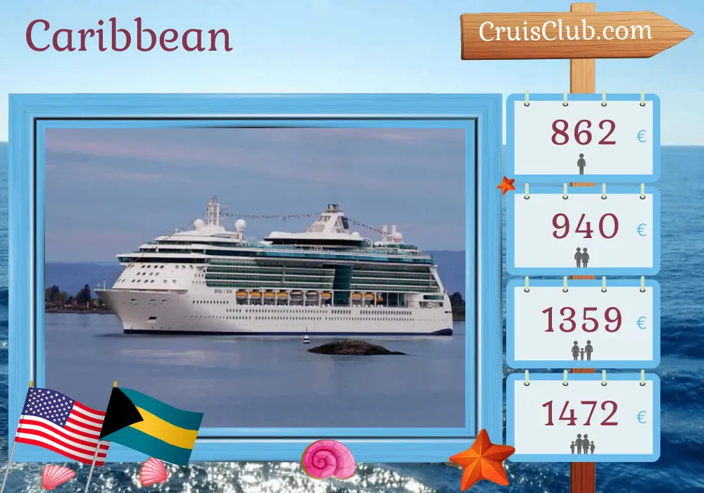Cruise in the Caribbean from Fort Lauderdale aboard Jewel of the Seas ship with visits to USA and Bahamas for 4 days