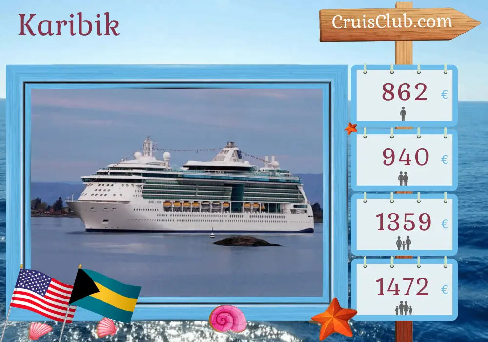 Kreuzfahrt in die Karibik ab Fort Lauderdale an Bord des Schiffes Jewel of the Seas mit Besuchen in den USA und den Bahamas für 4 Tage