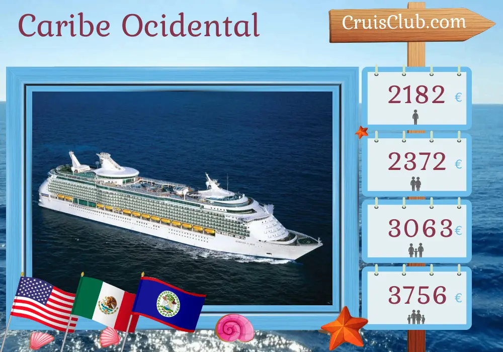 Cruzeiro no Caribe Ocidental de Galveston a bordo do navio Mariner of the Seas com visitas aos EUA, México, Belize e Honduras por 8 dias