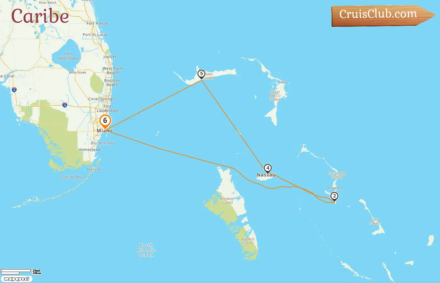 Cruzeiro no Caribe de Miami a bordo do navio Carnival Sunrise com visitas aos EUA e Bahamas por 6 dias