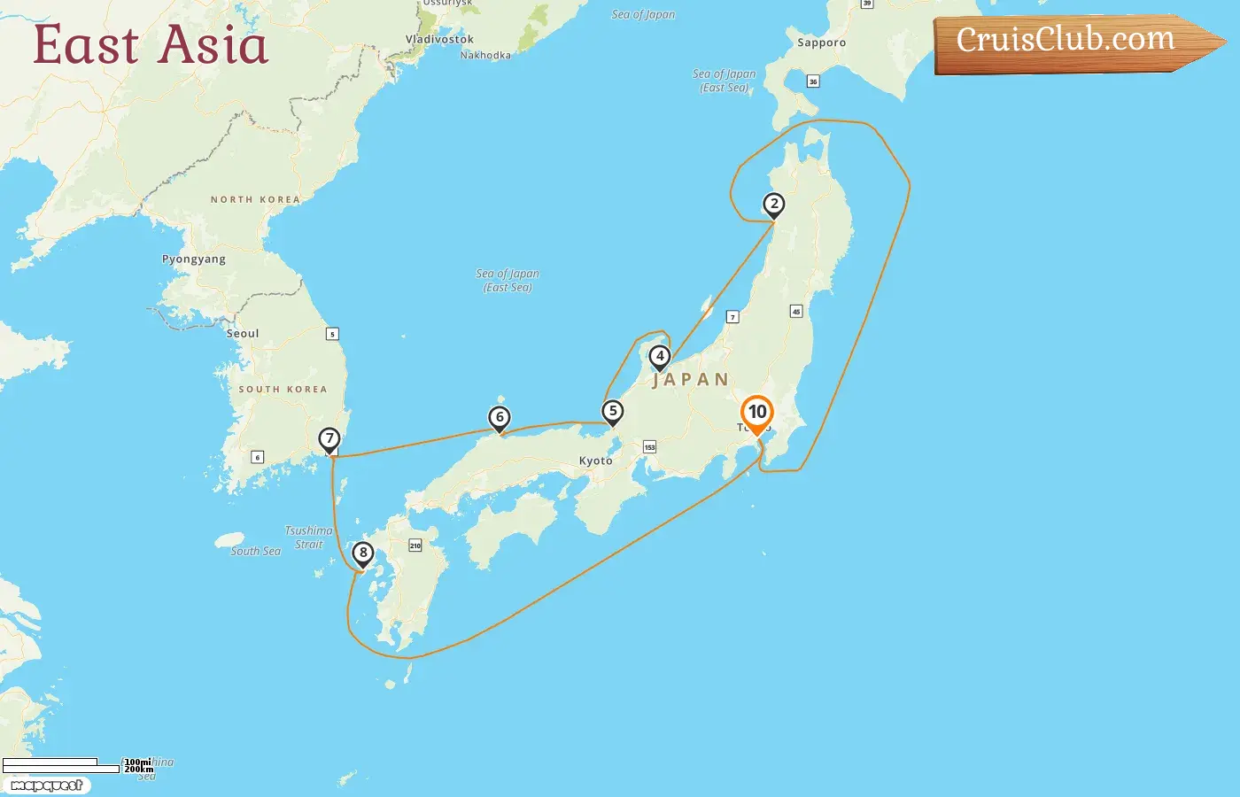 Cruise in the East Asia from Yokohama aboard Diamond Princess ship with visits to Japan and South Korea for 10 days