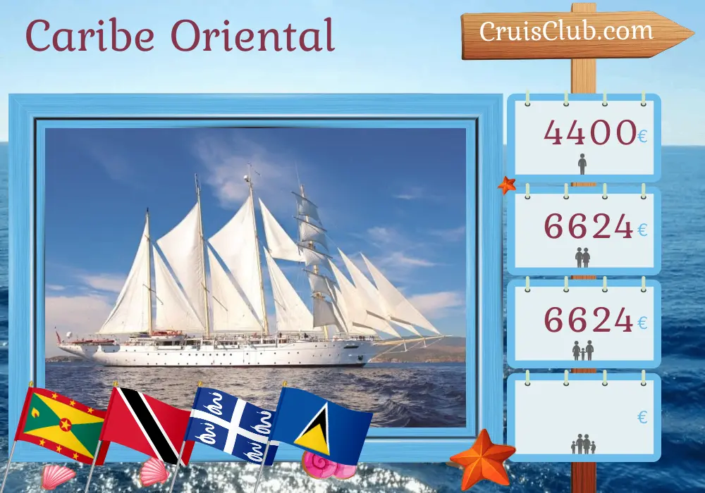Cruzeiro no Caribe Oriental a partir de St. George`s a bordo do navio Star Clipper com visitas a Granada, Trinidad e Tobago, São Vicente e Granadinas, Martinica e Santa Lúcia por 11 dias