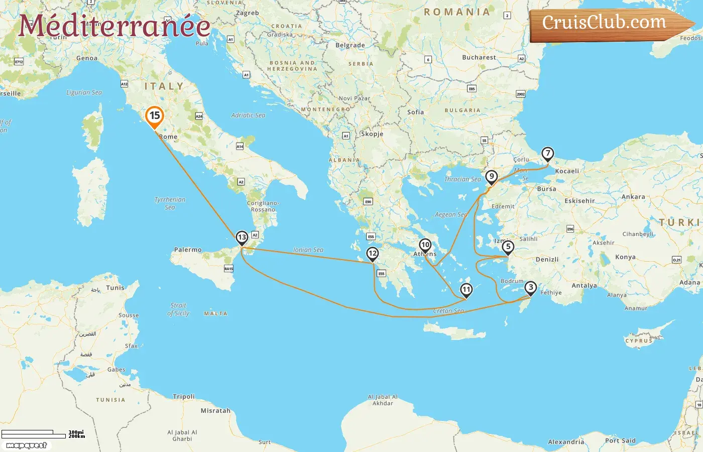 Croisière en Méditerranée depuis Civitavecchia à bord du navire Queen Victoria avec des visites en Italie, en Grèce et en Turquie pendant 15 jours