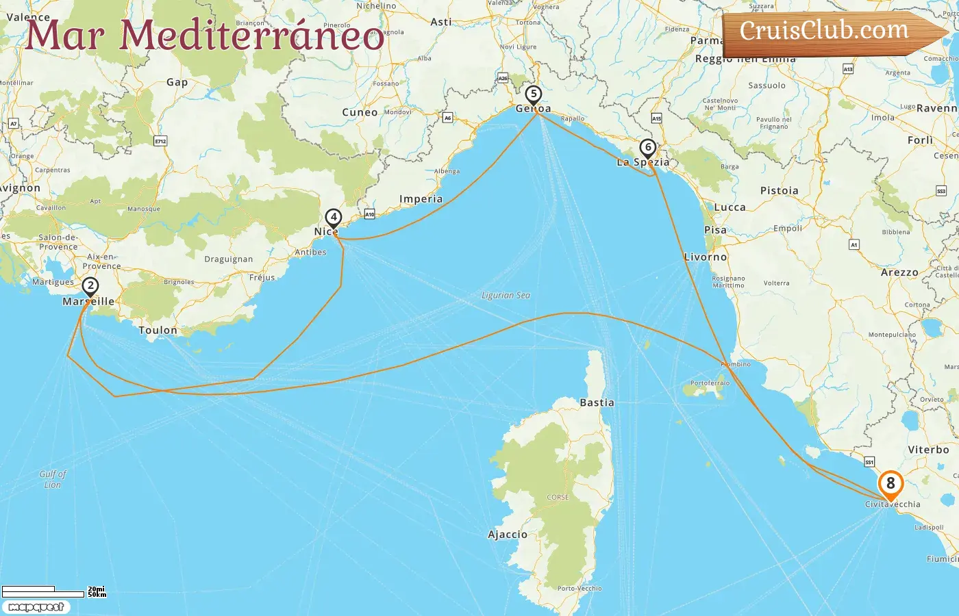 Crucero por el Mediterráneo desde Civitavecchia a bordo del barco Queen Victoria con visitas a Italia y Francia durante 8 días