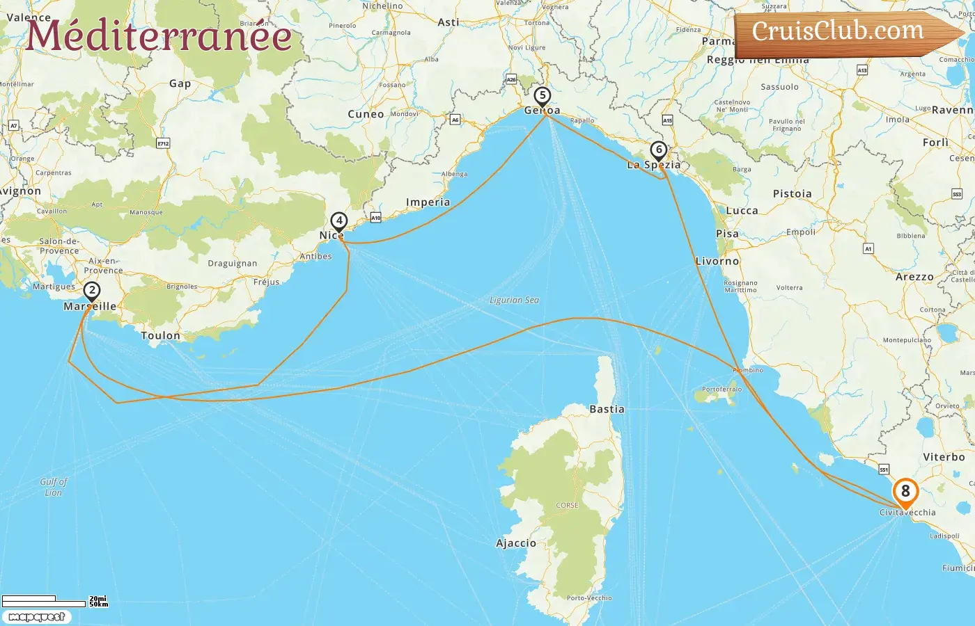 Croisière en Méditerranée au départ de Civitavecchia à bord du navire Queen Victoria avec des arrêts en Italie et en France pendant 8 jours