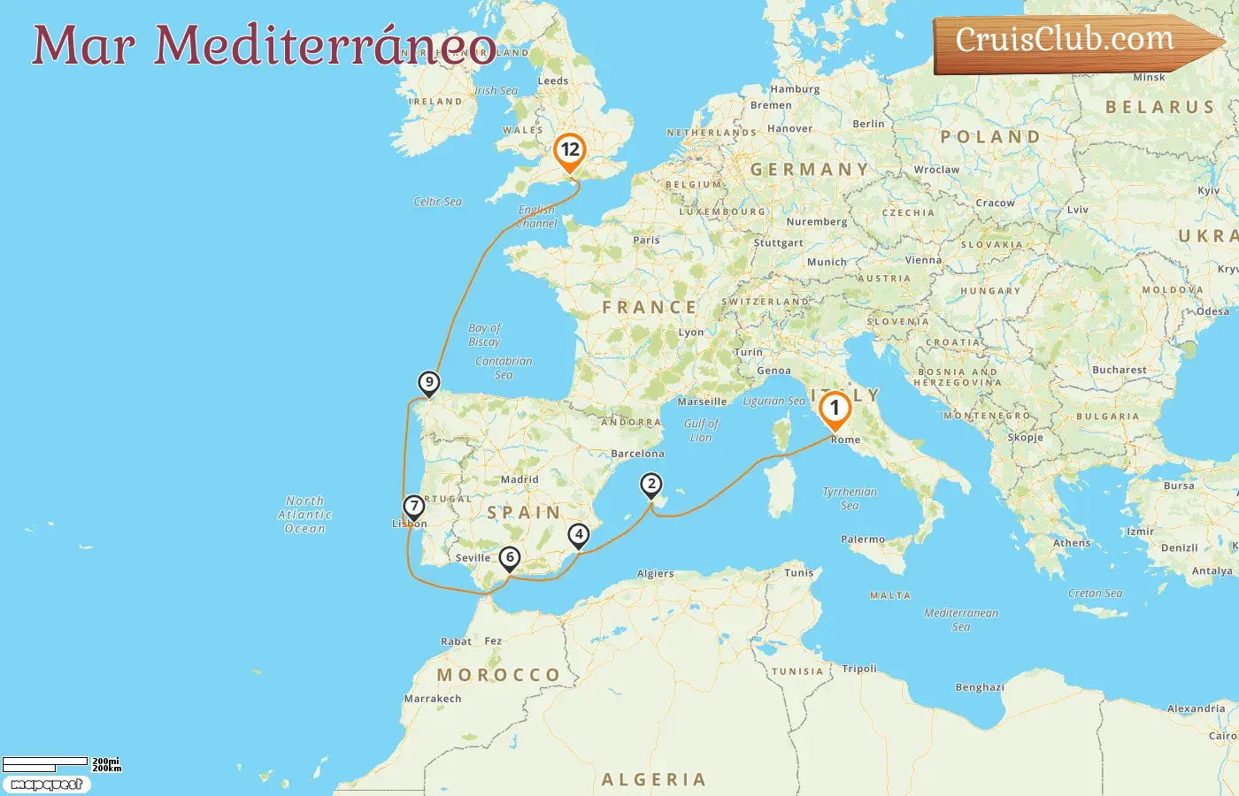Crucero por el Mediterráneo de Civitavecchia a Southampton a bordo del barco Queen Victoria con visitas a Italia y España durante 12 días