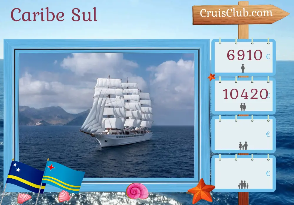 Cruzeiro no sul do Caribe de Willemstad para Colônia a bordo do navio Sea Cloud Spirit com visitas a Curaçao, Aruba, Colômbia e Panamá por 9 dias