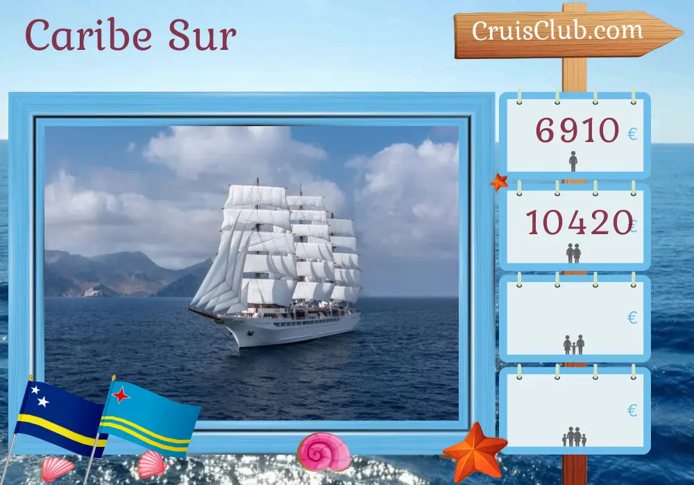 Crucero por el Sur del Caribe desde Willemstad a Colonia a bordo del barco Sea Cloud Spirit con visitas a Curazao, Aruba, Colombia y Panamá durante 9 días