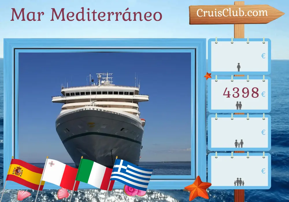 Crucero por el Mediterráneo de Palma a Estambul a bordo del barco Artania con visitas a España, Túnez, Malta, Italia, Grecia y Turquía durante 15 días